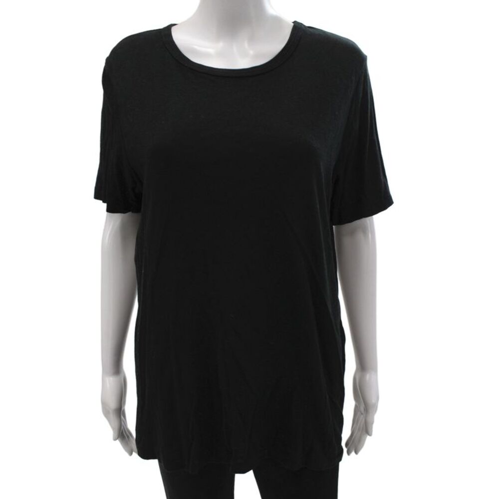 Jenni Kayne Women Basic Black Cotton Short Sleeve Round Neck T-Shirt Size M